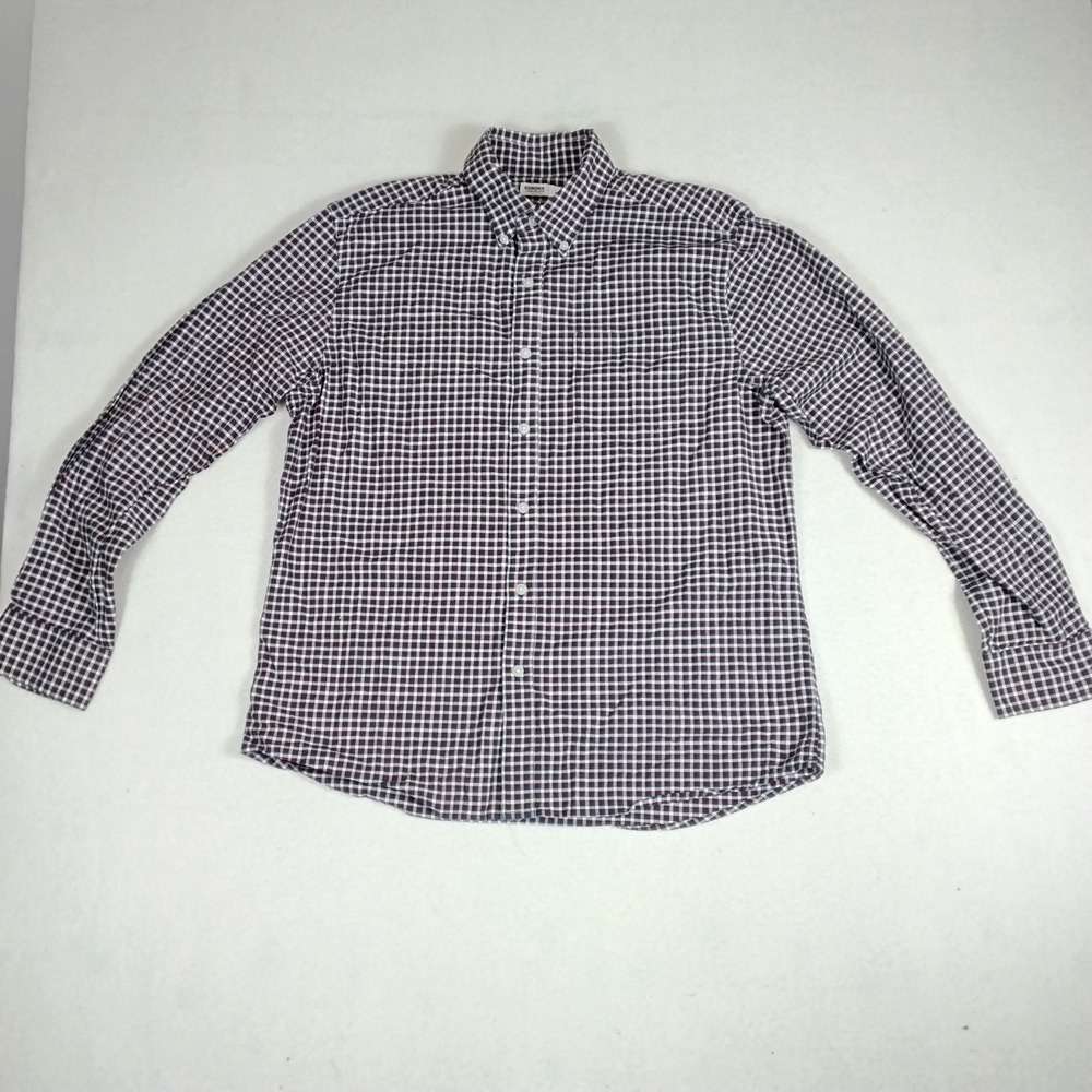 Sonoma Goods For Life Mens Large Long Sleeve Button Down Plaid Shirt Burgundy